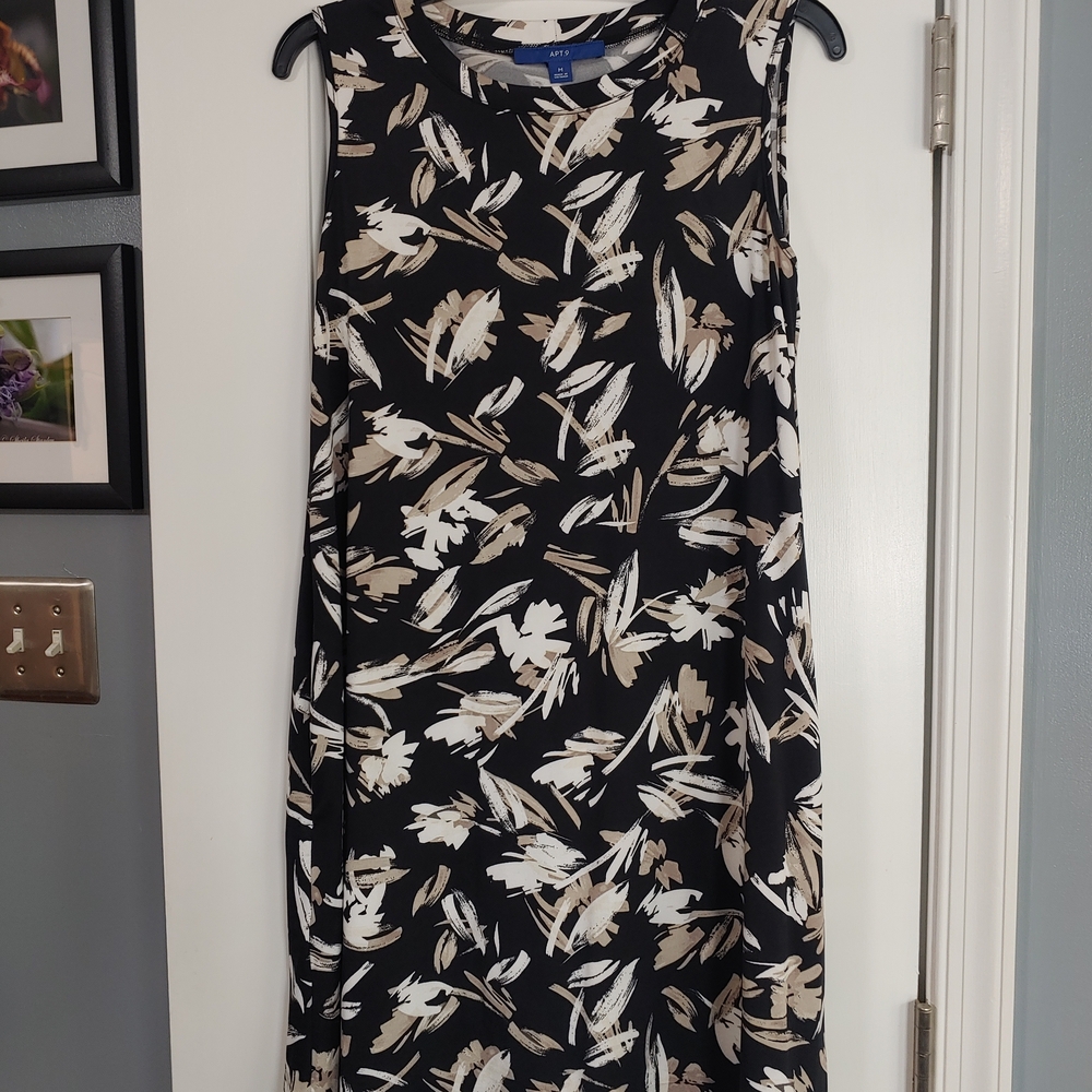 Apt. 9 Black and Cream Patterned Midi Dress